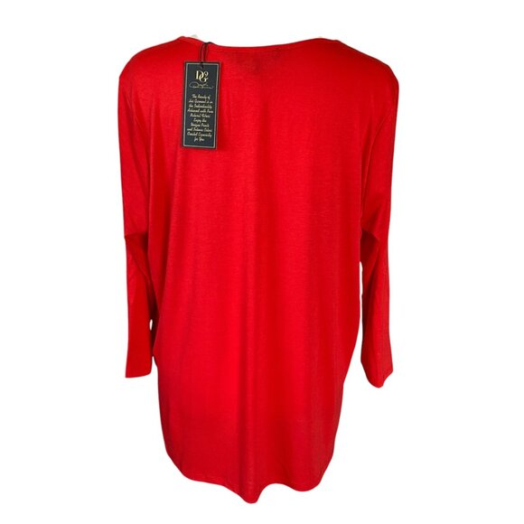 DG2 by Diane Gilman bright red long sleeve layered pullover v-neck blouse size M - Picture 3 of 9